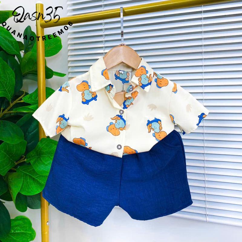 (TRỨNG KL, 6KG-30KG) Bộ quần áo sơ mi cho bé mặc chơi tết dễ thương vải lụa mát mỏng nhẹ quần vai đũi thấm hút mồ hôi