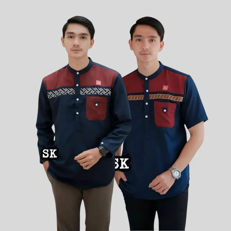 Baju koko muslim motif saka Lengan panjang dan lengan pendek dewasa bahan full katun toyobo 4