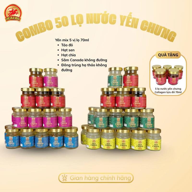  Combo 20 lọ nước yến mix 5 vị lọ 70ml   táo đỏ hạt sen hạt chia sâm Canada không đường dùng đường cỏ ngọt Đông trùng hạ thảo không đường dùng đường cỏ ngọt  