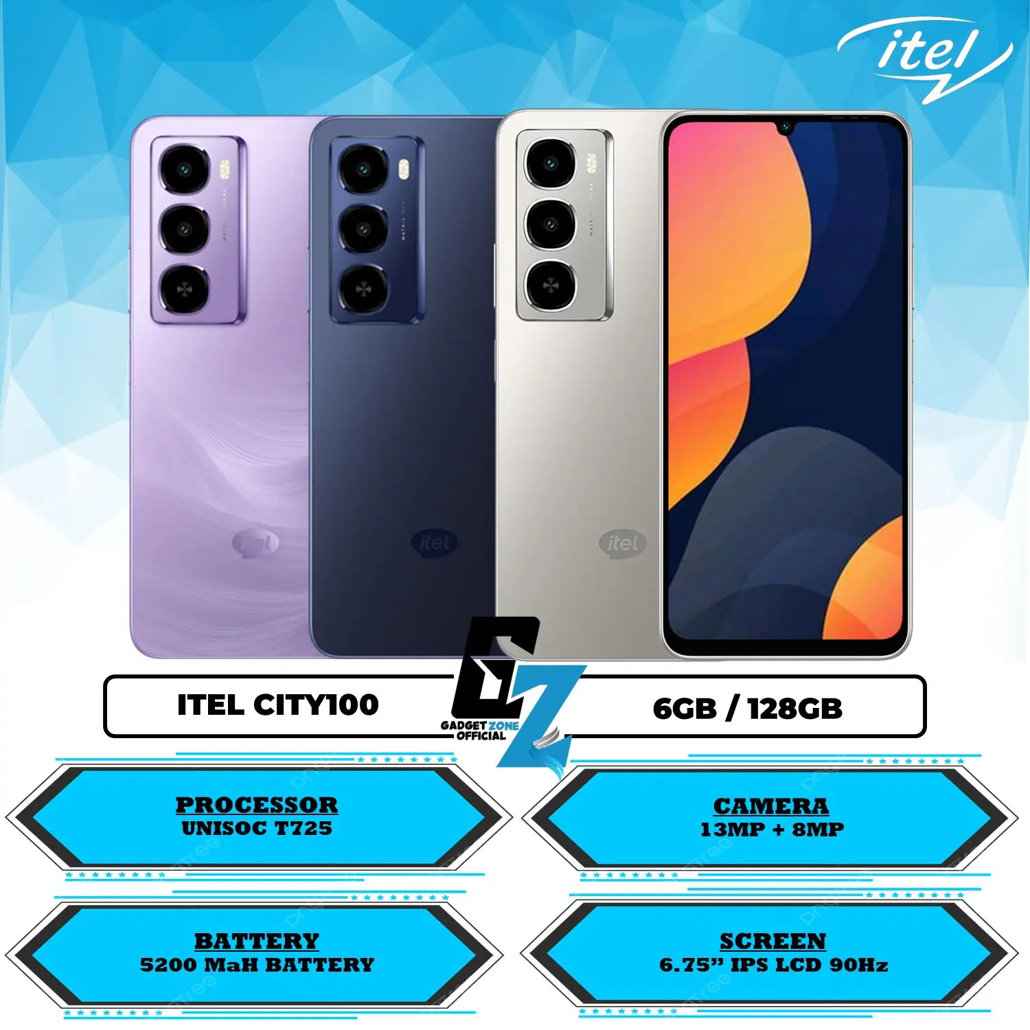 ITEL CITY100 ( 6GB/128GB ) GARANSI RESMI