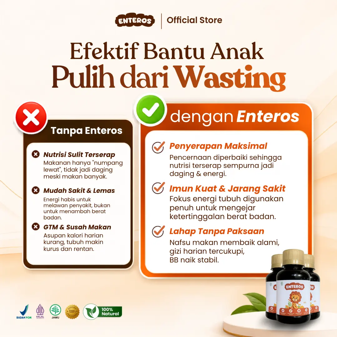 Enteros - Suplemen Herbal Cegah Wasting + Bantu Naikkan Nafsu Makan Anak | Halal BPOM 130ml