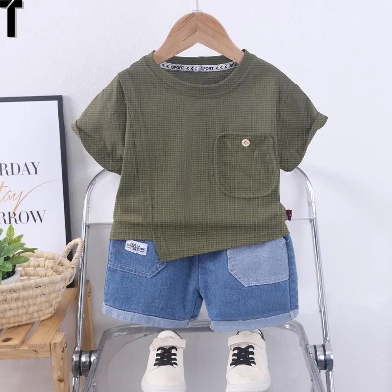 SETELAN DENIM/JEANS ANAK 1-5 TAHUN MOTIF WAFFLE KNIT SAKU 3