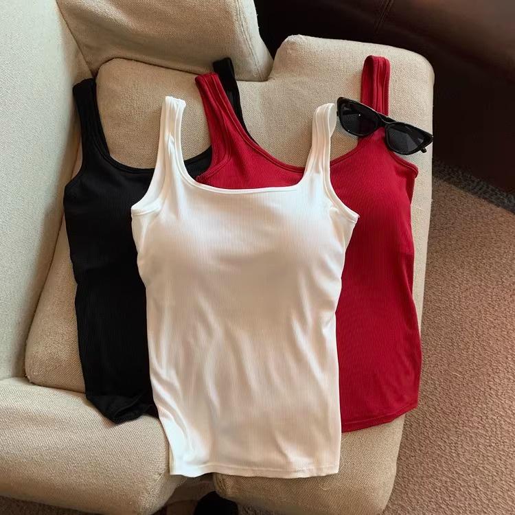 1/2pcs Pack Vest Women's Summer Backless Camisole Hot Girl Street style Tank Top With Chest Pad slim-fitting square neck vest 1