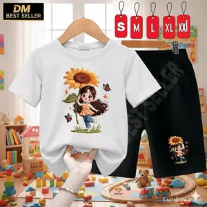 Kaos Anak 1-10Tahun BUNGA "M" Setelan Perempuan Fashion Pakaian Anak Unisex Olahraga Outdoor Baju Sehari Hari Tersedia S-M-L-XL-XXL