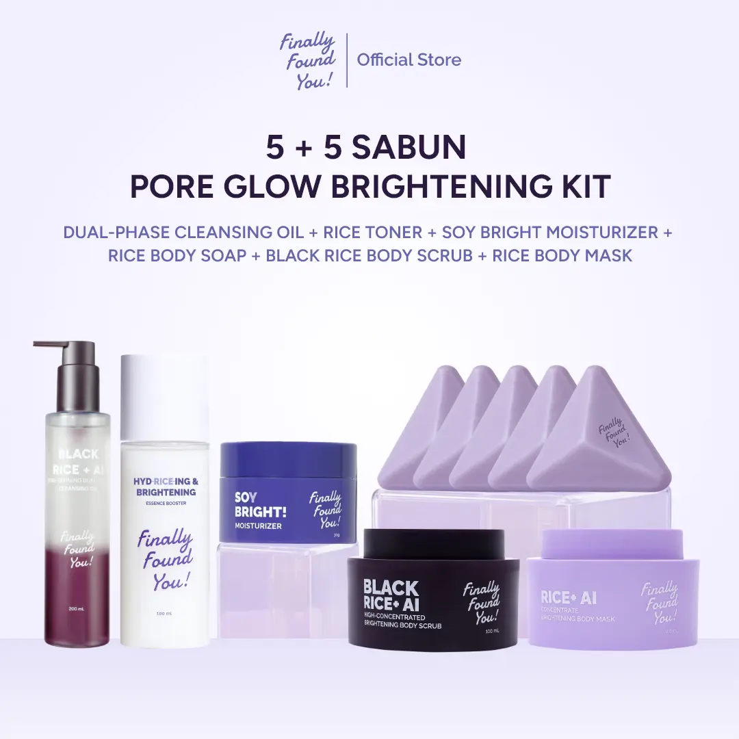 [5 + 5PCS Body Soap] Pore Glow Brightening Kit Finally Found You! (Pore Cleansing Oil + Rice Toner + Soy Bright! Moist 30g + Body Scrub + Body Mask)