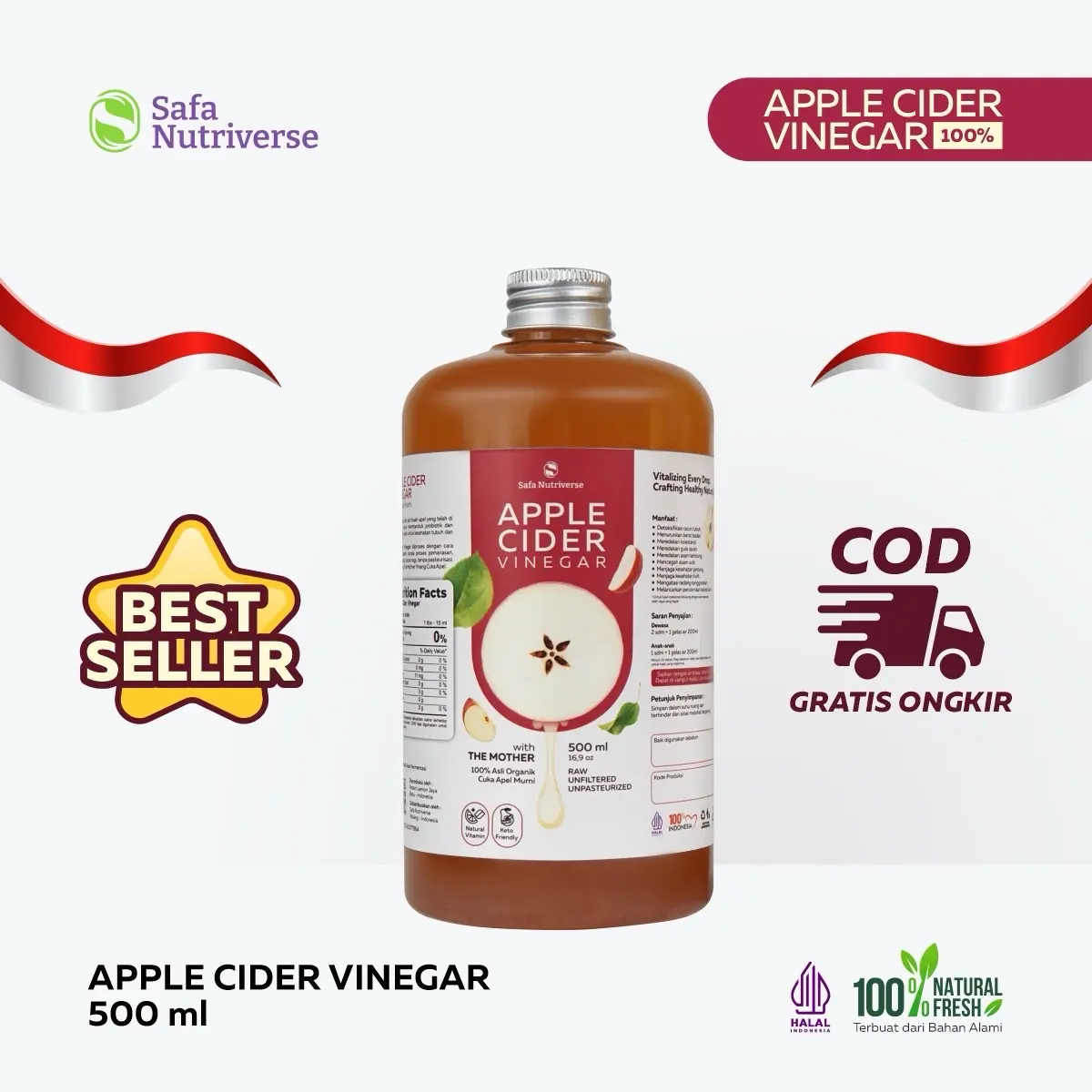 NUTRIVERSE CUKA APEL 250/500 ML WITH MOTHER Organik