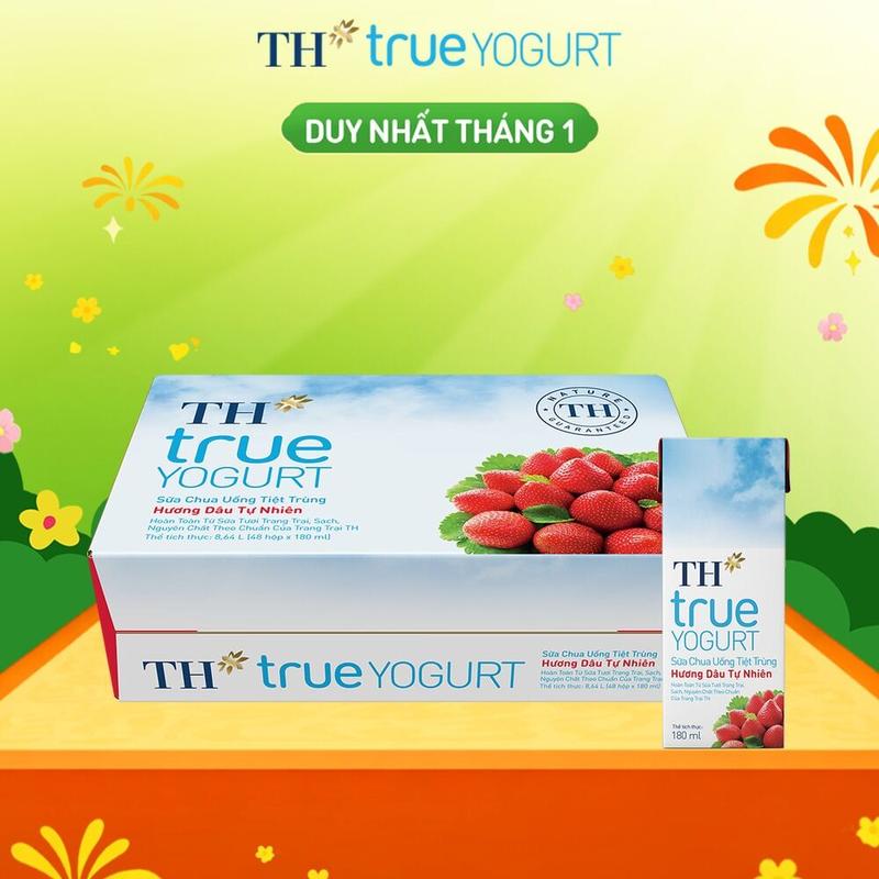 Thùng 48 hộp sữa chua uống tiệt trùng TH true YOGURT hương Dâu Cam Việt quất 180 ml 180 ml x 48