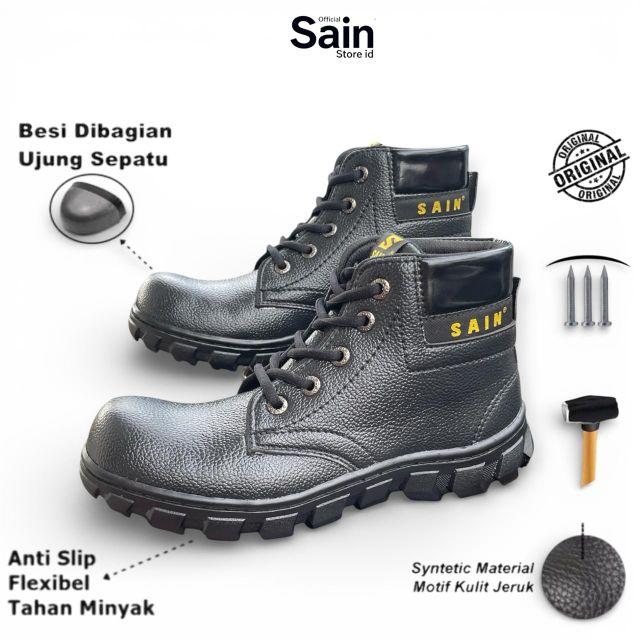 SEPATU SAFETY SAIN BLACK WORKER SEPATU SAFETY BOOTS PRIA ORIGINAL FLEXIBEL TAHAN MINYAK UJUNG BESI