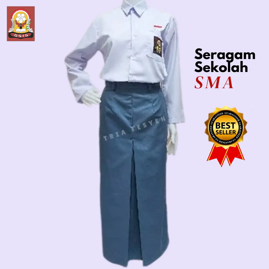 Setelan Seragam Sekolah SMA Putih Abu - Abu Perempuan Baju Lengan Panjang Rok Span Panjang Logo Bordir - Fashion Anak