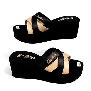 Sandal Wedges Selop Perempuan Kombinasi Nyaman Elegan Anti Licin