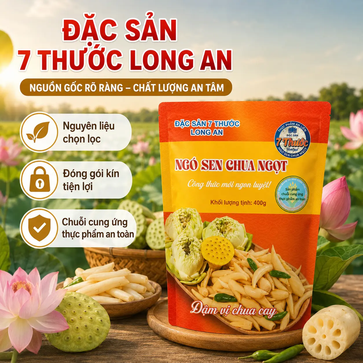 400G Ngó Sen Muối Chua Ngọt Đóng Gói Ăn Liền- Vị Ngon Lạ Miệng  - Chỉ Có Tại 7 Thước Long An – Giòn Ngon Tự Nhiên | Vựa Tâm Sen