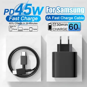 For Samsung 45W Super Fast Charger For Samsung Galaxy S24 S21 S22 S23 Ultra Plus A54 A55 5G USB Type C Charger Fast Charge Cable