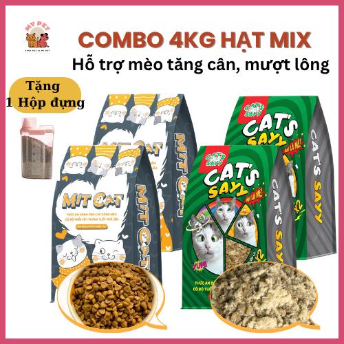 (Tặng 1 Hộp Đựng) COMBO 4KG HẠT MIX (2 MITCAT + 2 CATSAY) Hỗ Trợ Mèo Tăng Cân, Mượt Lông _ MyPet Shop