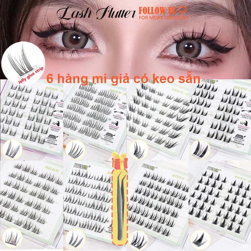 Tự dính Lông Mi Giả có keo sẵn 6/10 Hàng Dán Sẵn Nhiều Kiểu Dáng Phân Chia Sợi  Cụm Ba Ngôi Món quà miễn phí Nhíp