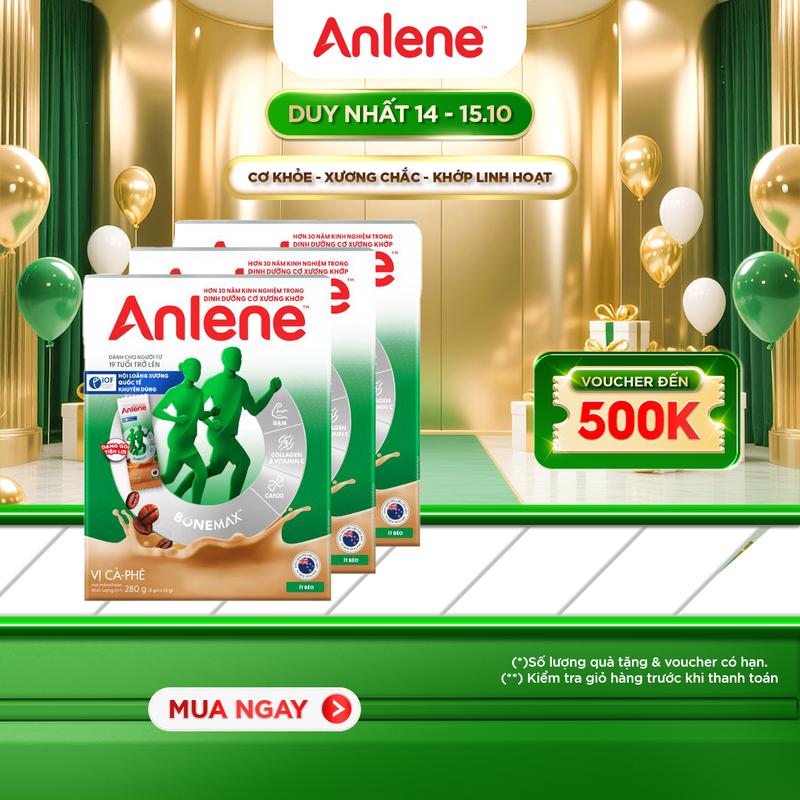 Combo 3 Sữa Bột Anlene Hương Cà Phê Dạng Gói Tiện Lợi (8 Gói x 35G)