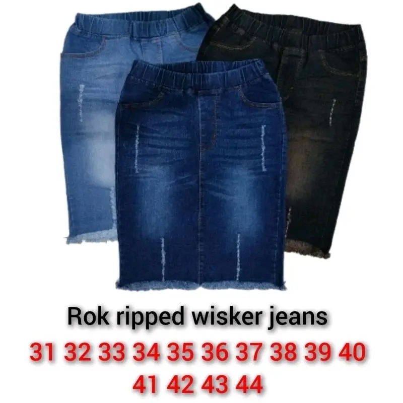 Rok Jeans Pendek Wanita / Rok Ripped Wanita / Rok Pendek 7/8 Jumbo Wanita / Rok Pendek Bahan Jeans Tebal rok jeans pendek 3⁄4