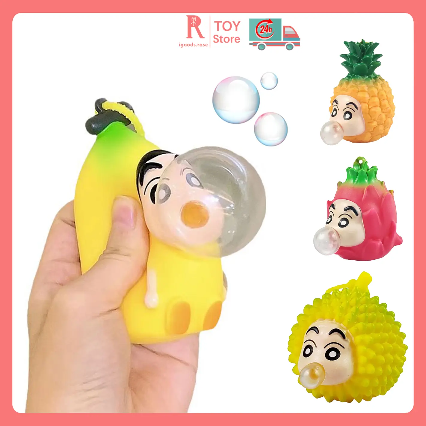 Seri buah mainan dekompresi mainan tiup gelembung lucu model durian pisang gantungan kunci tas sekolah liontin hadiah ulang tahun