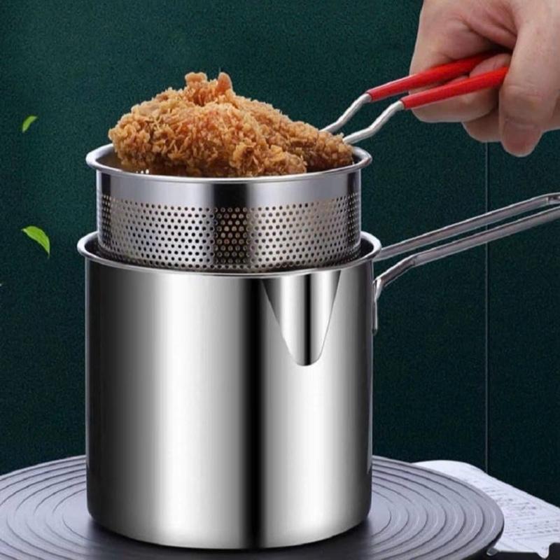 Nồi Chiên Nhúng Ngập Dầu Mini Đa Năng Inox 304 12x12x13cm Chiên Khoai Tây Trứng Sữa Phở Hủ Tiếu