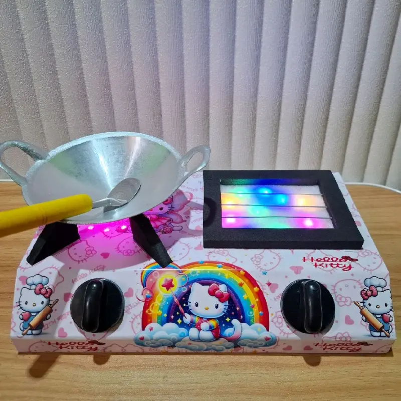 Mainan Masak Masakan Mini 1 Set Anak Hello Kitty dengan Kitchen Set Kompor Mini 2 Tungku dan Lampu LED - Toys dapur  miniatur mainan jualan Hadiah 4