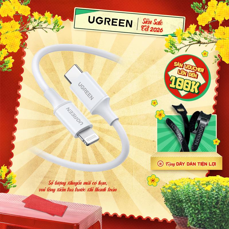 Cáp sạc nhanh iPhone USB-C sang Lightning chuẩn MFi UGREEN US171 Đầu chống gập gãy Hỗ trợ sạc nhanh tối đa 3A | Bảo hành 18 tháng 1 đổi 1 | Phụ Kiện Sạc Điện Thoại