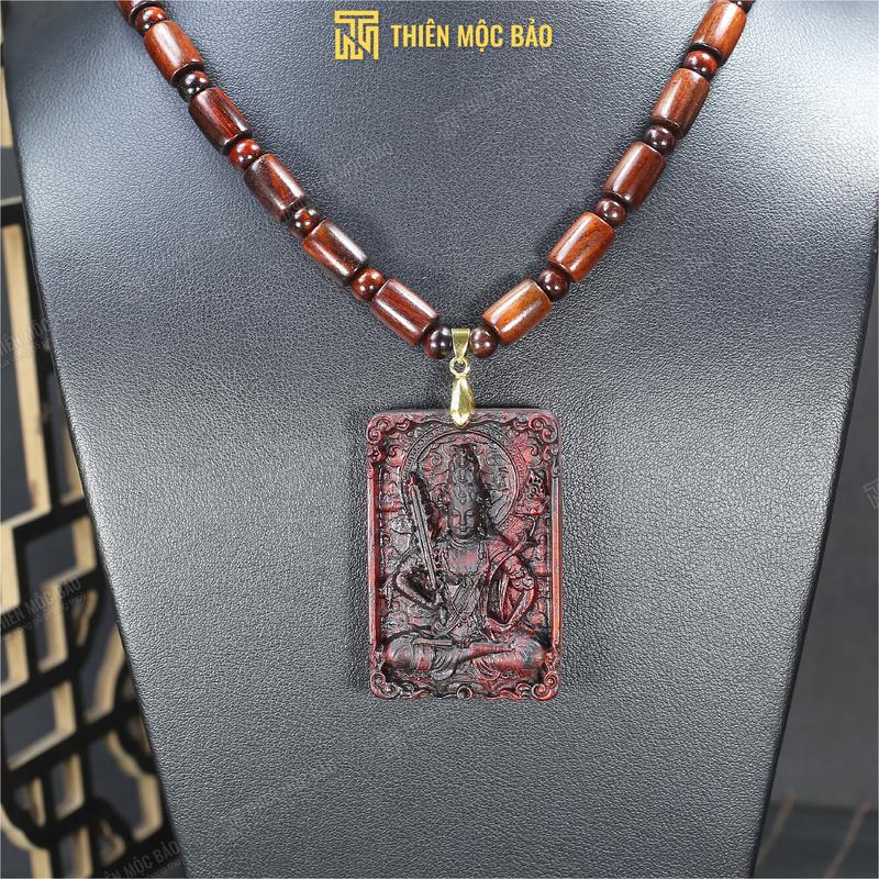 Dây chuyền gỗ Trắc Đỏ Đen may mắn bình an tài lộc - Vòng đeo cổ Mặt Phật Thánh Giá cho nam và nữ | Thiên Mộc Bảo