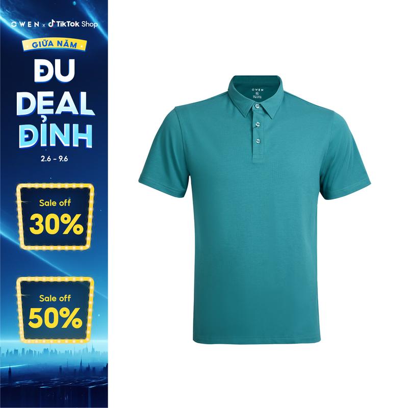 OWEN - Áo polo Nam ngắn tay Bodyfit Xanh lá - APV231354 Chất liệu: CVC Spandex  Hoạ tiết Trơn Menswear