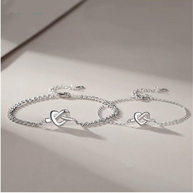 Vòng Tay Bạc Cặp Đôi, Chất Lượng Cao Cấp S925, Thiết Kế Hình Trái Tim, Đơn Giản Và Thời Trang 1