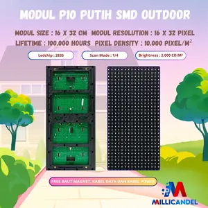 PANEL MODUL MODULE LED P10 RUNNING TEXT SMD PUTIH SEMI OUTDOOR