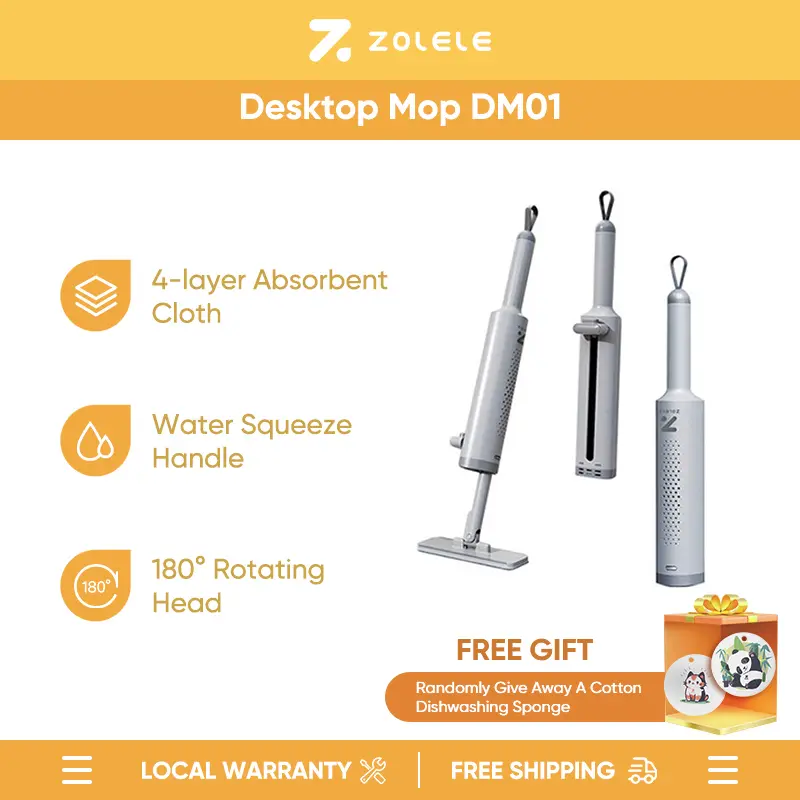 Zolele DM01 Mini Desktop Mop Portable Self-Squeeze Small Mop for Small Space One Button Operation Strong Water Absorbency