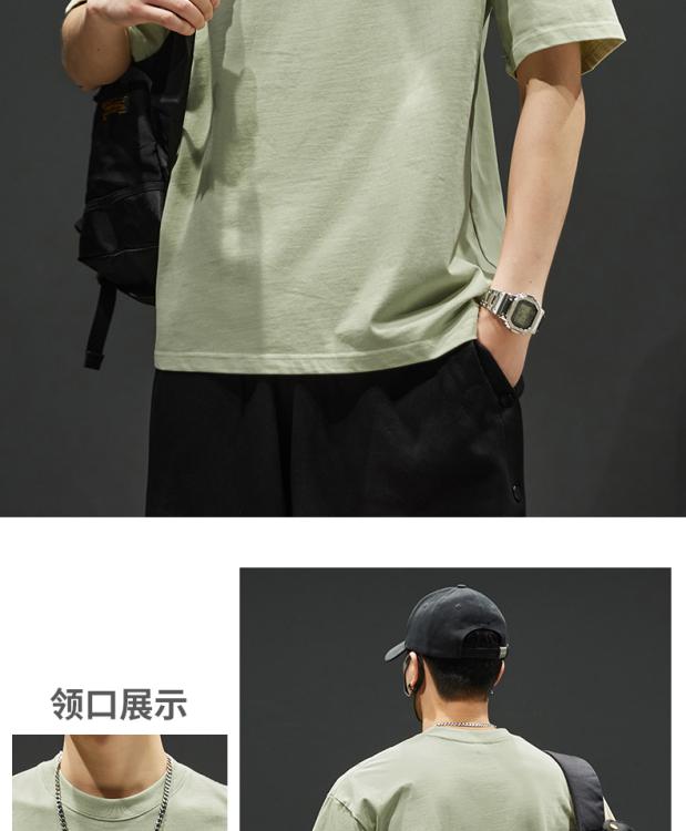 Product Introduction of Short-Sleeved T-shirt Men's Cotton Heavy 160G Double Yarn round Neck Pullover Half Sleeve T-shirt Trendy Men's Top Clothing 11