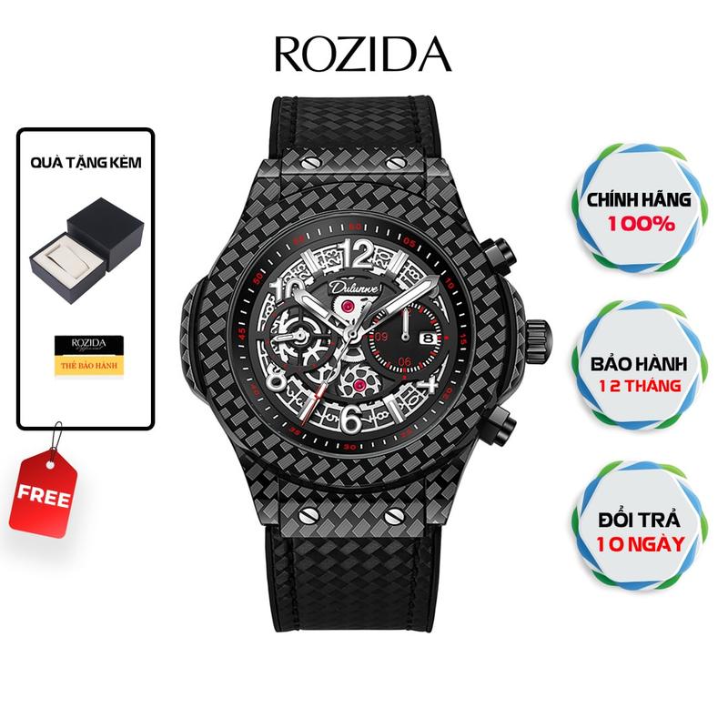 Đồng hồ cơ nam DULUNWE automatic DH51 chính hãng thời trang đẹp lộ cơ cao cấp | Thiết kế carbon hầm hố, dây cao su êm tay, bảo hành 12 tháng