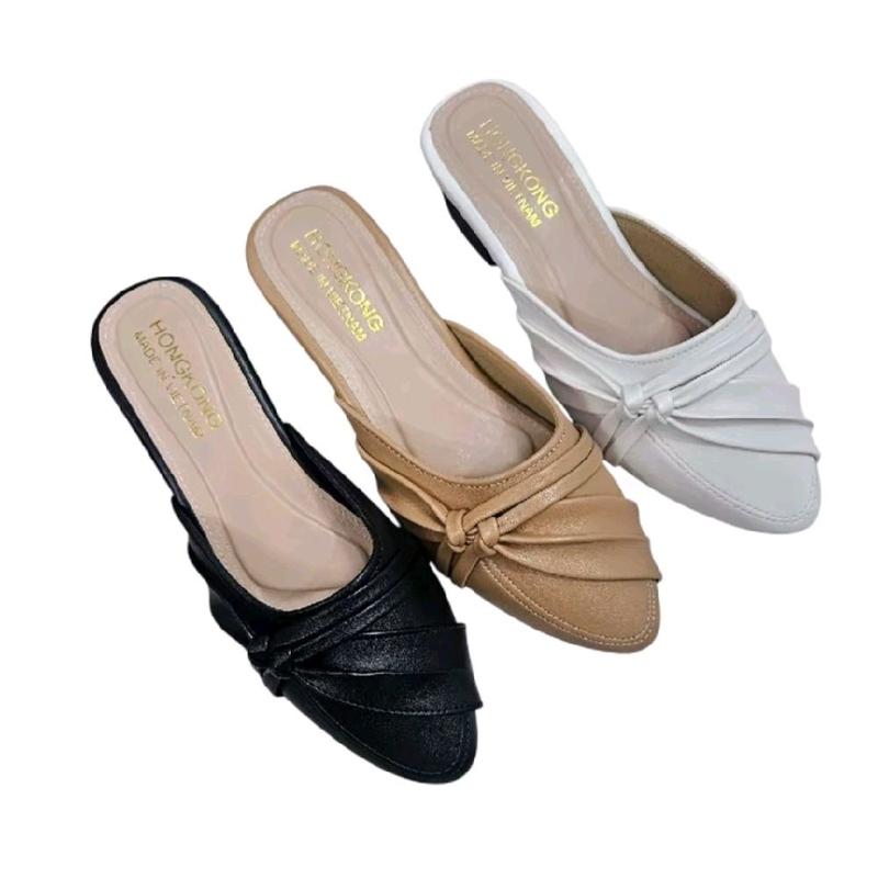 Giày Sục Nữ Mũi Nhọn Nơ Ú Bên Hong Đế Đúc Cao 5 Phân - Shoes, Nhung, Jean, DéP dép