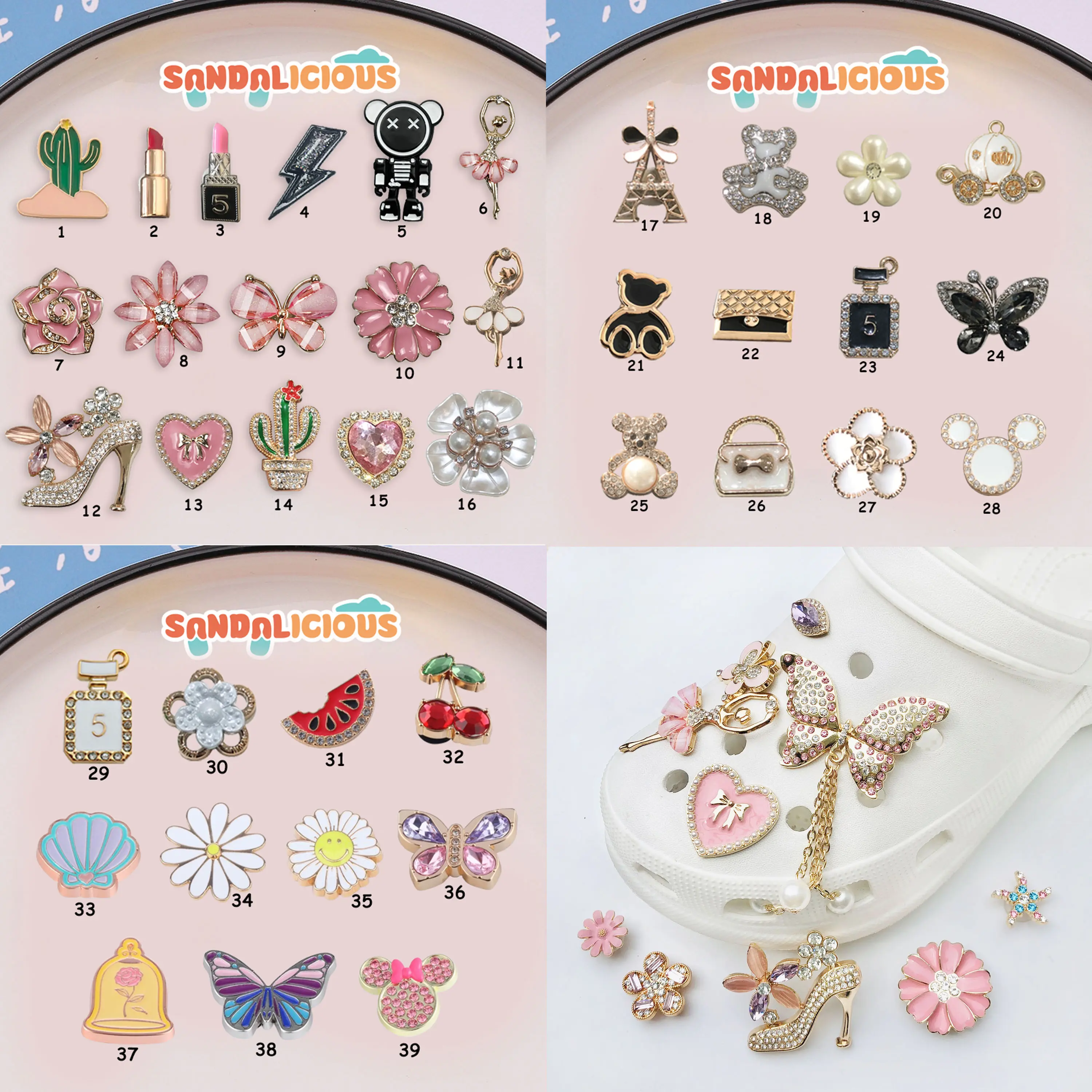 (M) Jibbitz Charm Rose Gold Permata Mewah - Pin Jibitz Import Bahan Metal Kualitas Premium Lucu