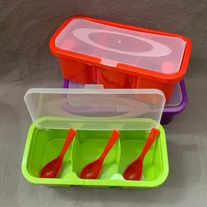 PAKET HEMAT!- tempat bumbu plastik 3 sekat dilengkapi dengan 3sendok