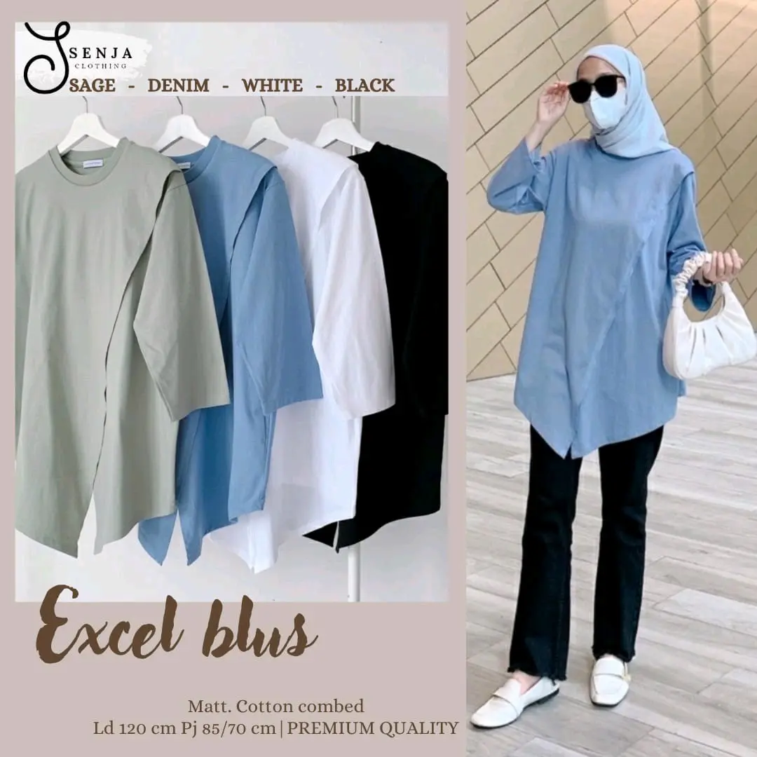 Excel blus bahan kaos combed polos