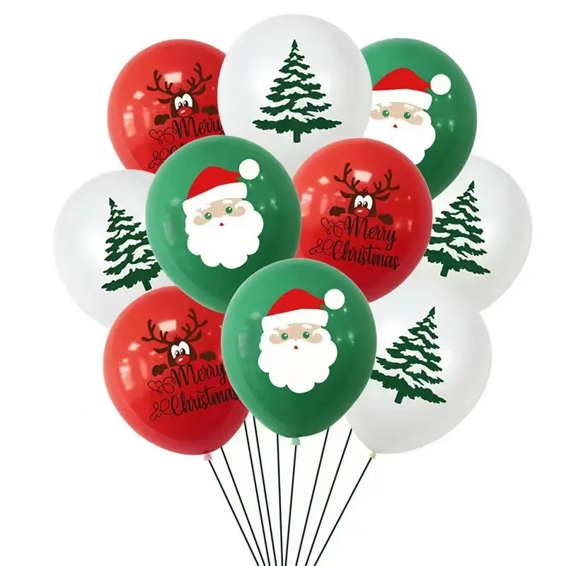 12 Inch Ultra Low Price Christmas Balloons, 12 inch Thick Christmas Decoration Balloons, Snowflakes, Santa Claus, Reindeer Print Balloons, Party and Event Decorations