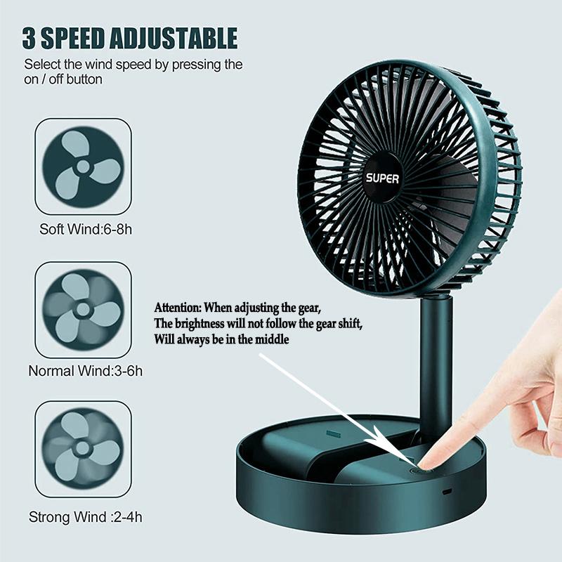 Product Introduction of [Upgraded] 3 in 1 Telescopic Folding Fan Rechargeable Fan Desk Electric Fan With USB Charging 3-Speed Mini Fan with big battery Long-Lasting portable power bank White*1 cooling minifan foldable air cooler desktop 7