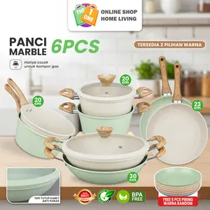 [FREE PIRING 6 PCS] Set Wajan Marble Anti Lengket Peralatan Masak Serbaguna Panci Wajan Estetik Cocok untuk Kompor Gas  Kitchenware