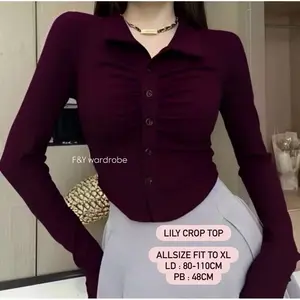 F&Y - Lily Crop Top Kerut Kancing Korean Style - Baju Wanita Fashion Korea - Slim Fit (920)