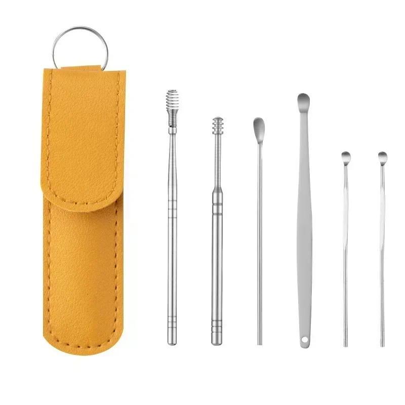 6Pcs/set Stainless Steel Spiral Ear Pick Spoon Ear Wax Removal Cleaner ...