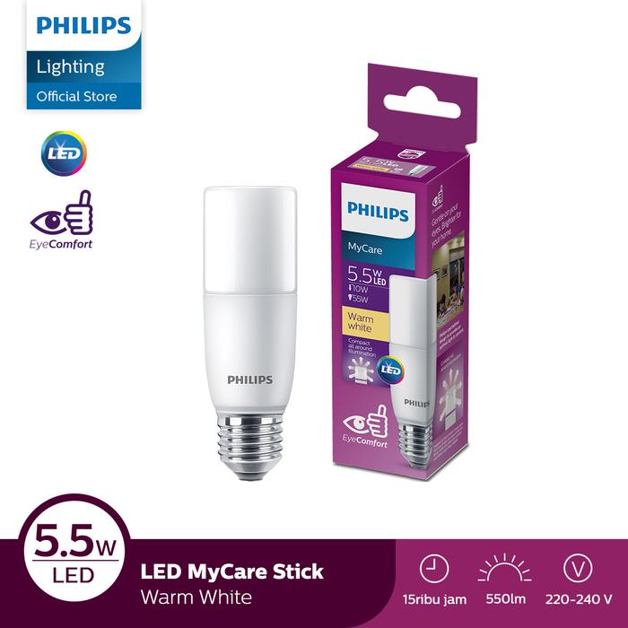 Gambar Philips LED Stick 5.5W E27 3000K Kuning dari Philips Lighting Indonesia Kota Administrasi Jakarta Utara Tokopedia