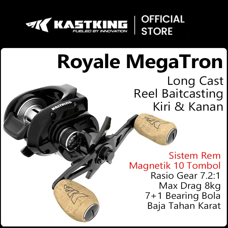 KastKing Royale MegaTron Reel Pancing Baitcasting,Gulungan Pancing Baitcasting Lempar Jauh 7.2:1 Rasio Gigi Gulungan Aluminium Air Tawar 8 KG Tarikan Gulungan Pancing Umpan Roda Olahraga Joran