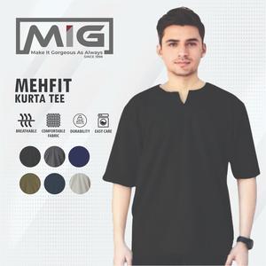 MIG Polyester V neck Short Sleeve Plain Mehfil Kurta Tee
