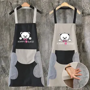 BOS314 Celemek Dapur Motif Beruang / Apron Masak Dapur Kain Tali