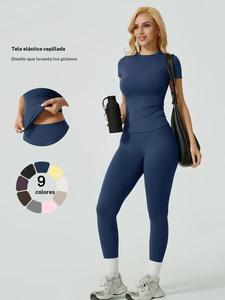 Conjunto de dos piezas para mujer con camiseta de manga larga acanalada y leggings, conjunto deportivo, camiseta transpirable de secado rápido y pantalones ajustados para yoga, gimnasio y correr, ropa deportiva para damas para todas las estaciones