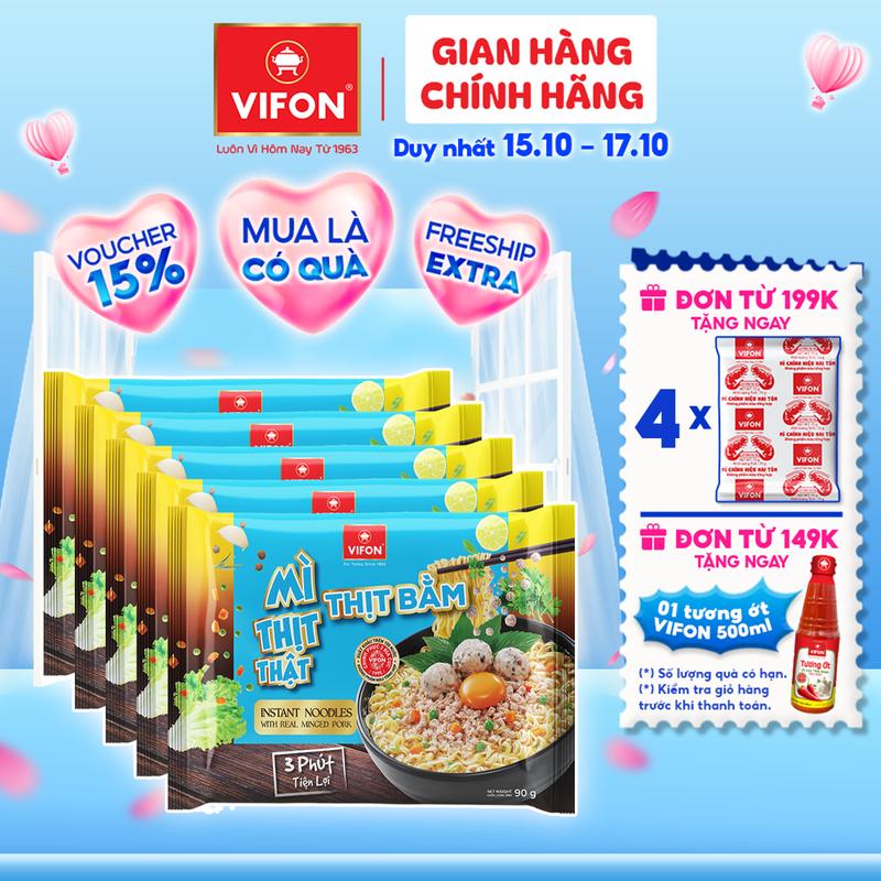 [VOUCHER HOT 15%] Set 5/ Set 10 Gói Mì Thịt Thật Mì Thịt Bằm/ Mì Bò Cay/ Mì Riêu Cua VIFON 90gr/gói
