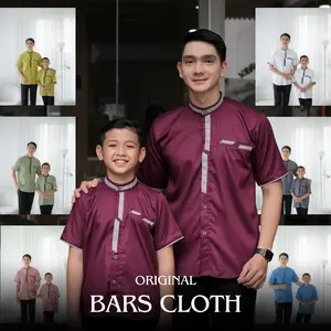 Baju Koko Muslim Couple Ayah Dan Anak Kemko Al Syuria Series Lengan Pendek Terbaru Bahan Katun Toyobo Import Fodu Ukuran M L XL XXL Seragam Az Zahir Pakaian Lebaran 2025