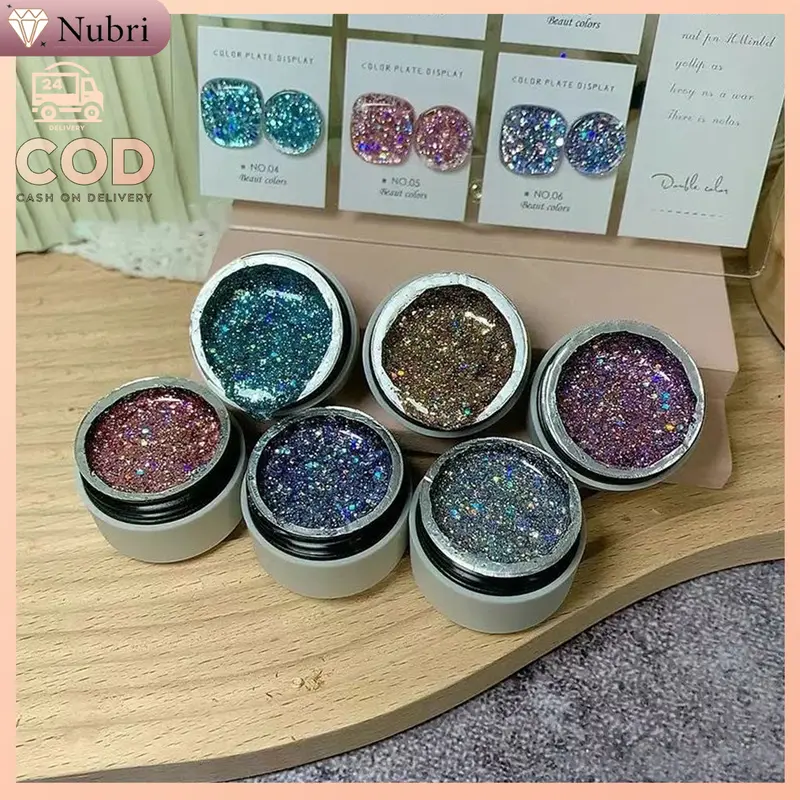 Nubri COD Paket Starburst Glitter Gel Warna-Warni Glitter Besar Toples Warna-Warni 6 Warna 3 Pena Terapi Cahaya Nail Art Set Gelatin 8
