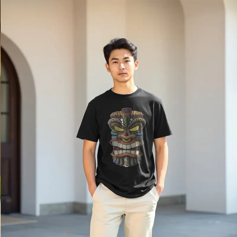 Baju Kaos Tiki Mask Distro Premium Pria Wanita Bahan Katun Combed 24s Fit Standar 0