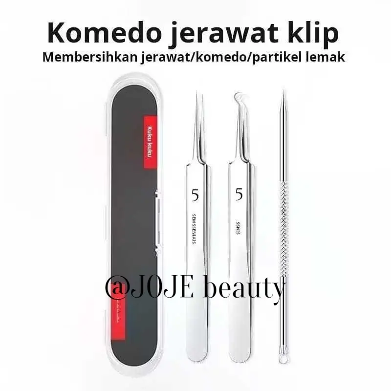 Alat Pinset 3IN1 Klip Sel Jarum Jerawat Klip Komedo Set Artefak Kecantikan Jerawat Baja Tahan Karat